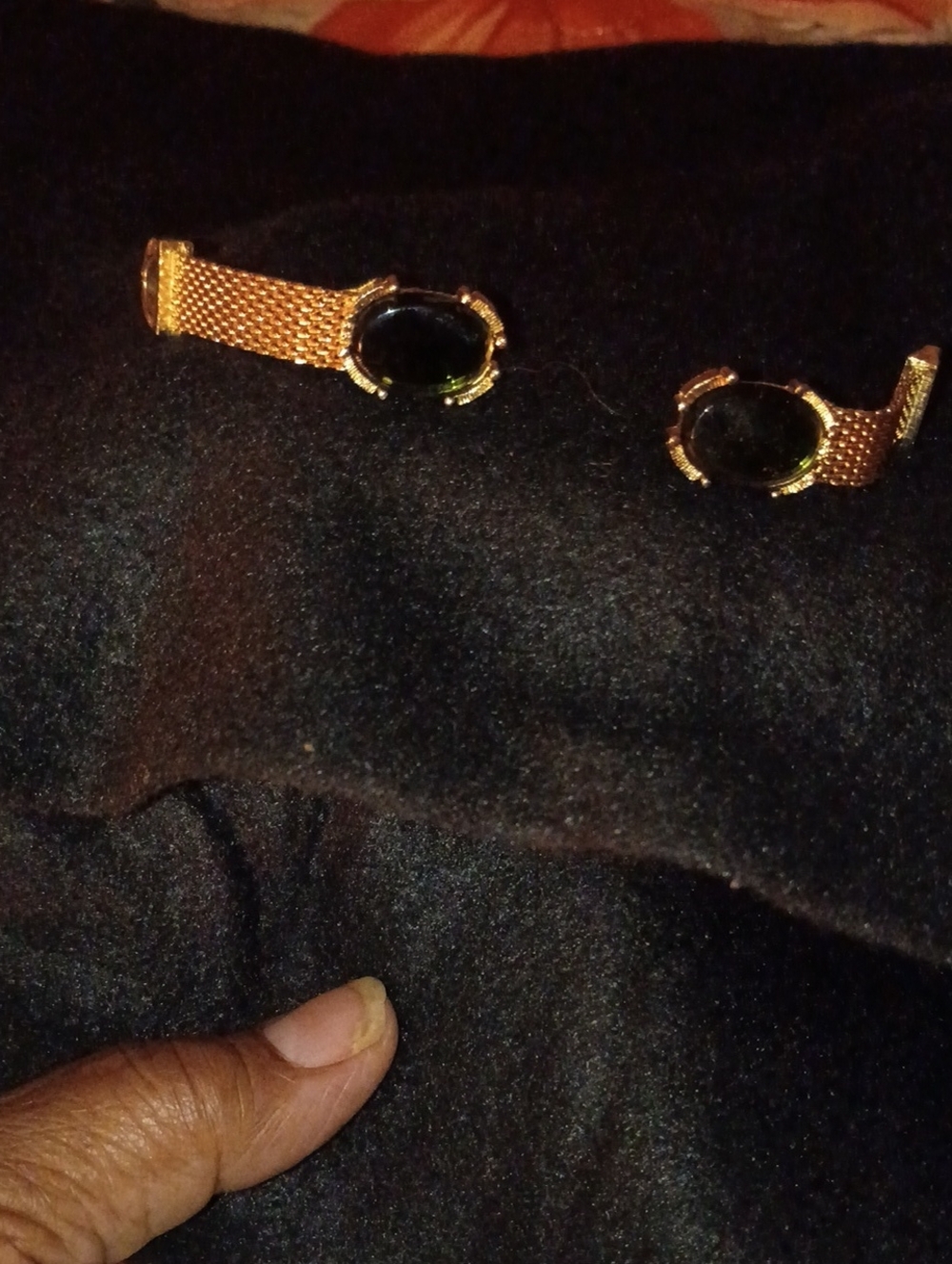 Gold Tone Mesh Bracelet Set with Black Oval Stones